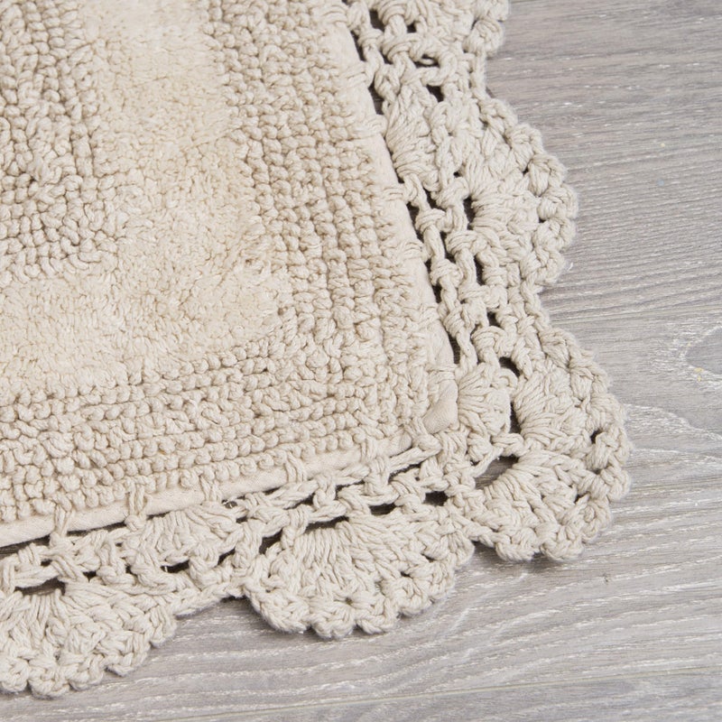 Laura Ashley Absorbent Bath Mat Reversible Crochet Soft and Plush Bathroom Mat 100% Cotton21x34 Bath Rug, Linen - Image 2